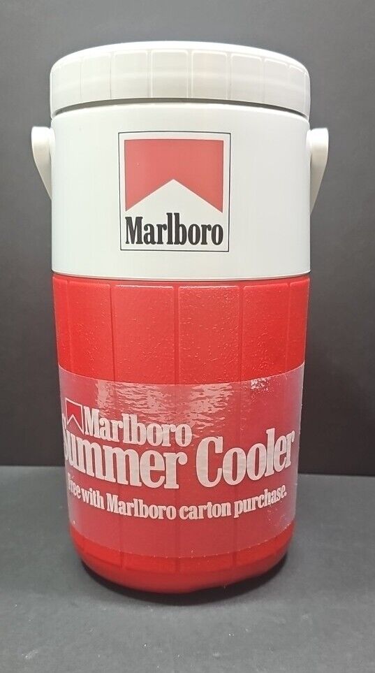 NEW Vintage Red & White 1990 Coleman Marlboro Summer Cooler Thermos w/ Handle