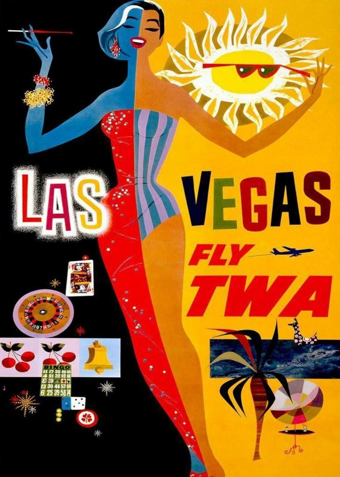 1965 Las Vegas Travel Poster PHOTO Retro Visit Las Vegas Fly TWA 5x7
