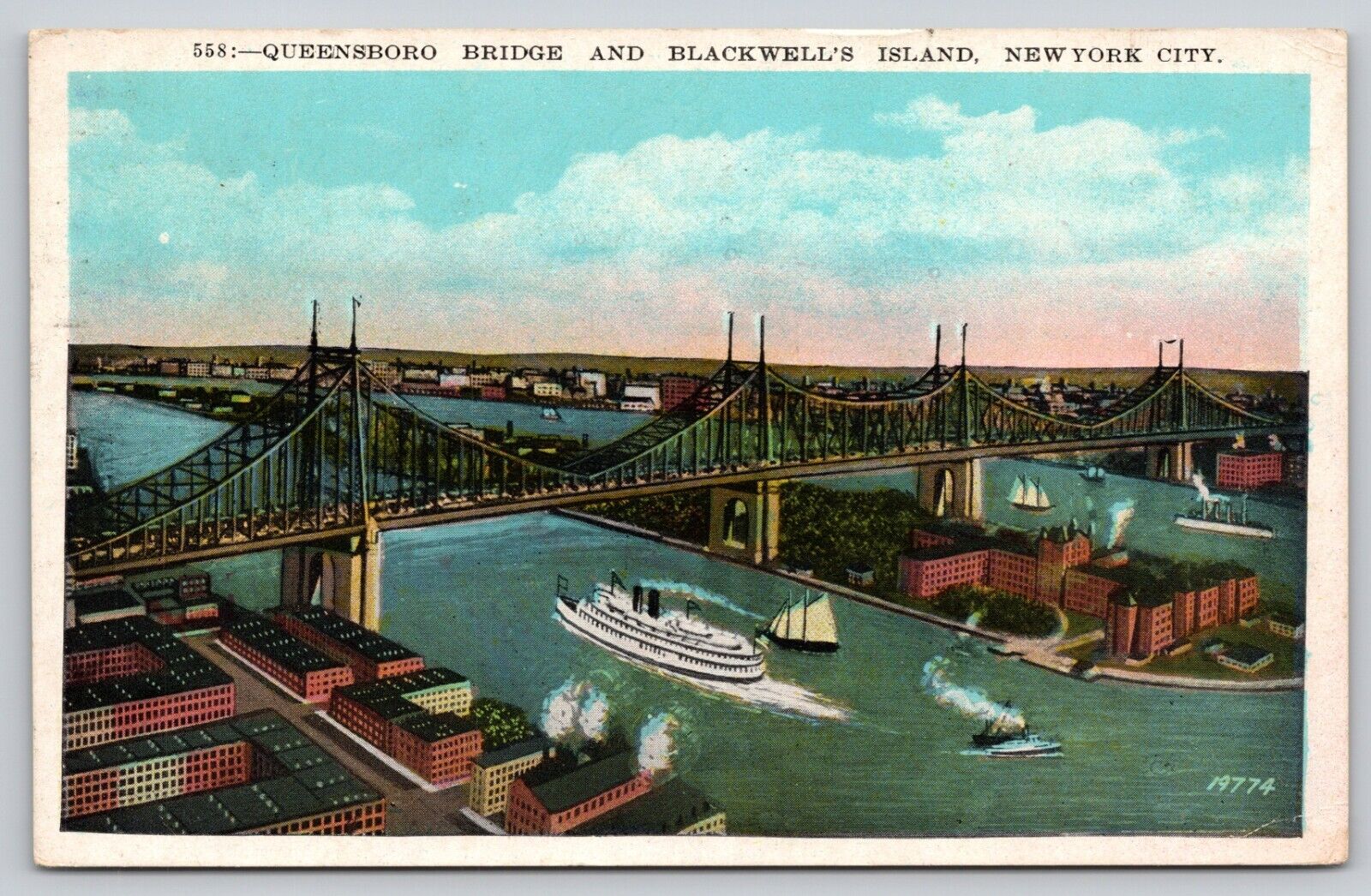 Postcard NY New York City Queensboro Bridge And Blackwell's Island WB A1