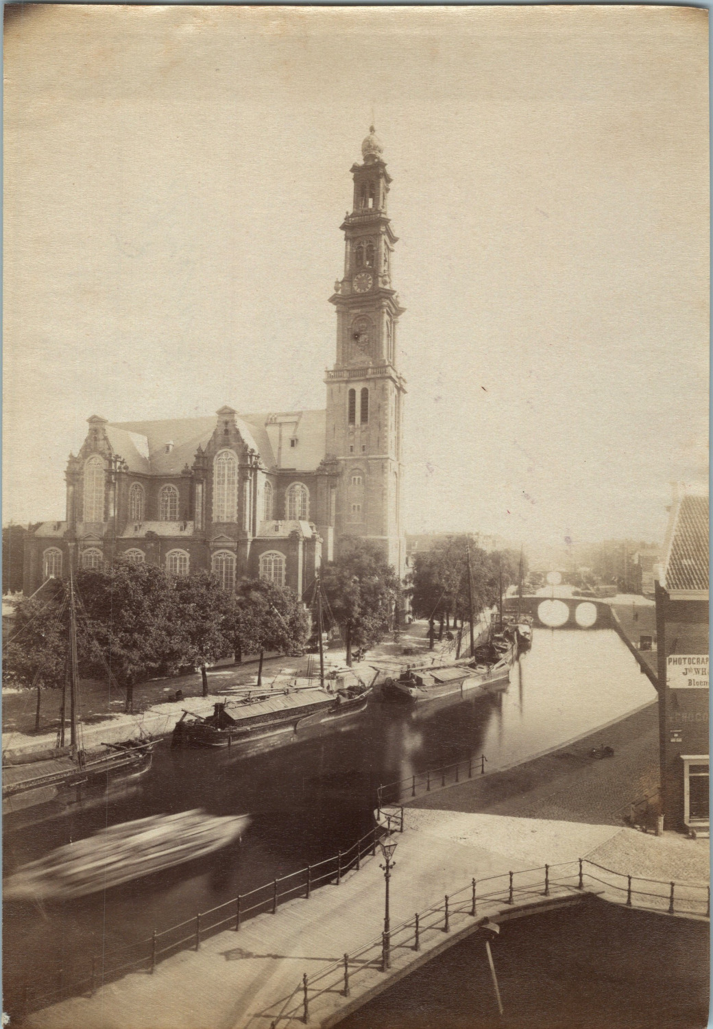 Netherlands, Amsterdam, Prinsengracht Canal View, Vintage Print, circa 1880 Tirag