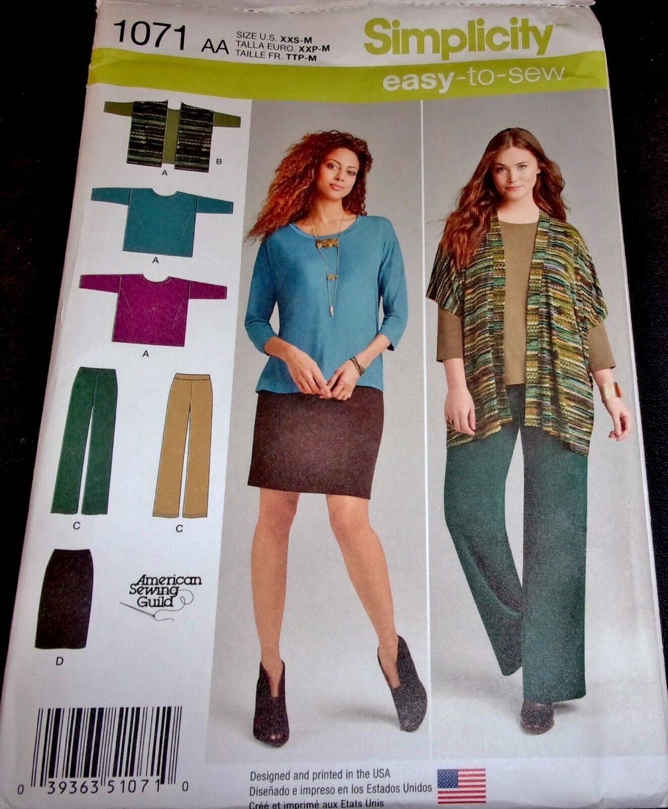Simplicity Sewing Guild Pattern 1071 Knit Top Vest Skirt & Pants Size 4-16 Uncut