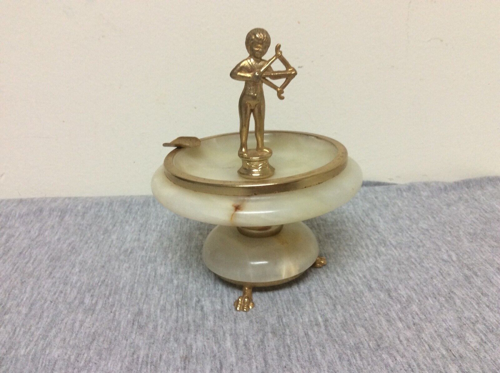 Vintage Alabaster & Brass Cupid Footed Ashtray