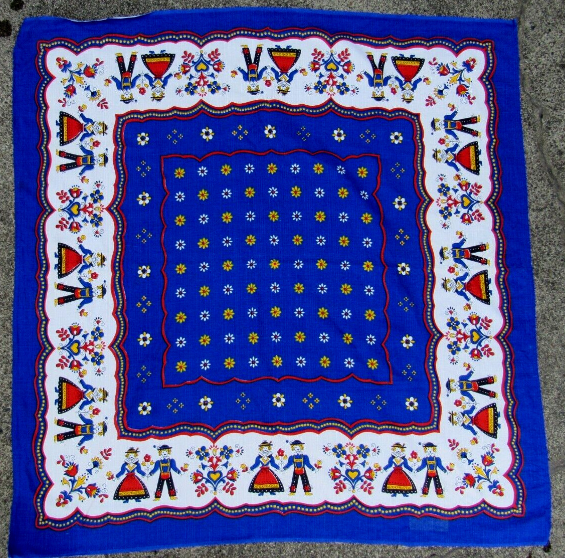 Kolf Folk Art Scandinavian / German Tablecloth  Blue & Red Border 36\