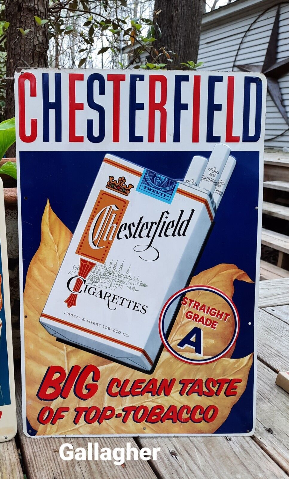 Very rare version Chesterfield Cigarettes Embossed Metal Sign 11-1/2 × 17-1/2