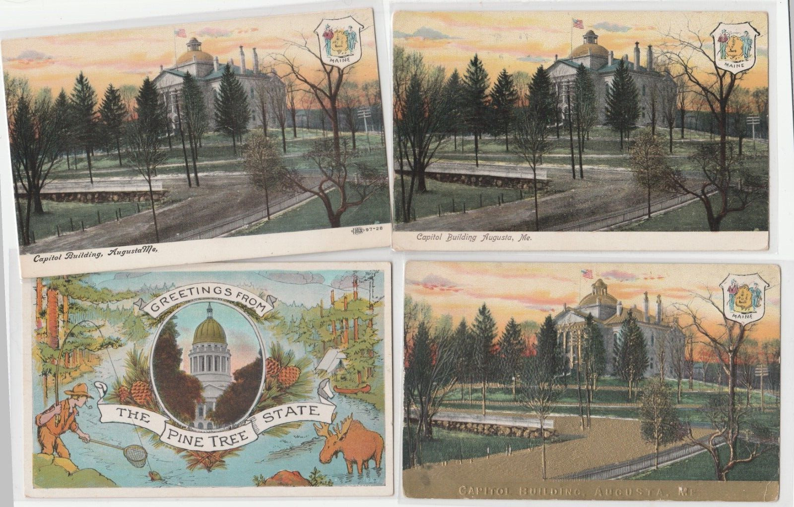 State Capitol , Augusta, Maine postcard c1910 (3), u1928 Four cards