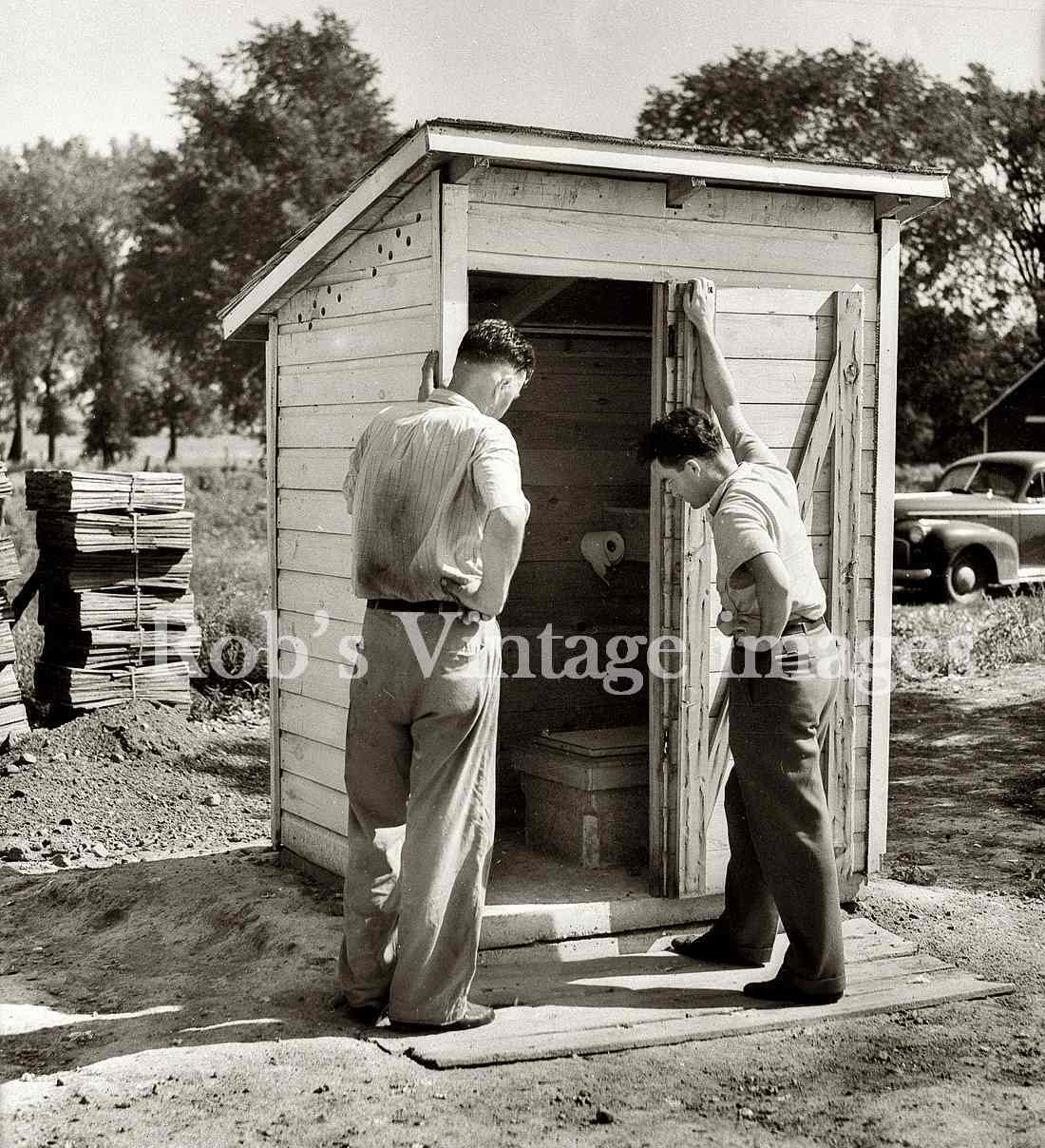 Outhouse One Holer, Vintage 1930s New Deal Rural Great Depression Bathroom