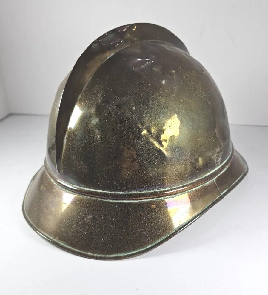Authentic Early Victorian Brass French Firemans's Helmet Original Patina   