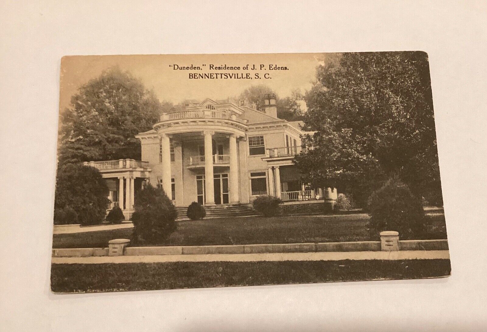 Duneden Residence of J.P. Edens Bennettsville South Carolina Postcard PC1
