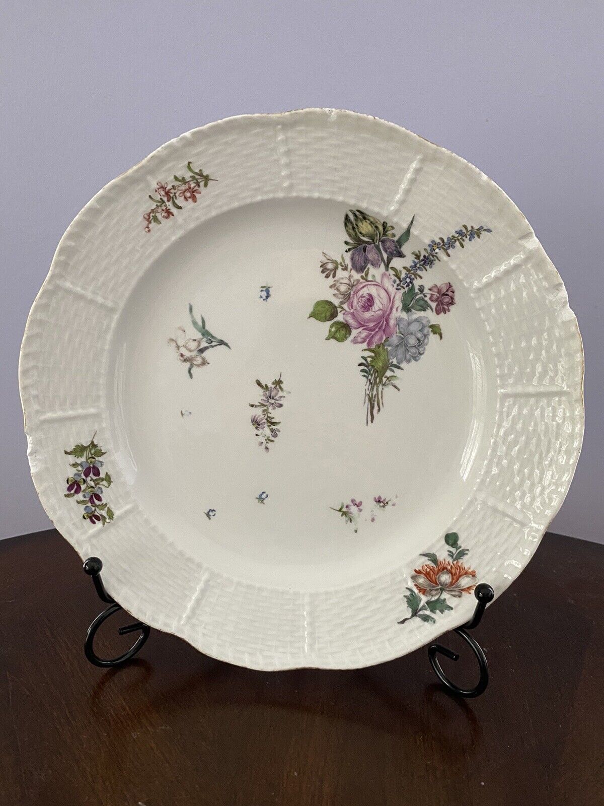 Antique Meissen Hand-Painted Floral Plate, Early 18th Century