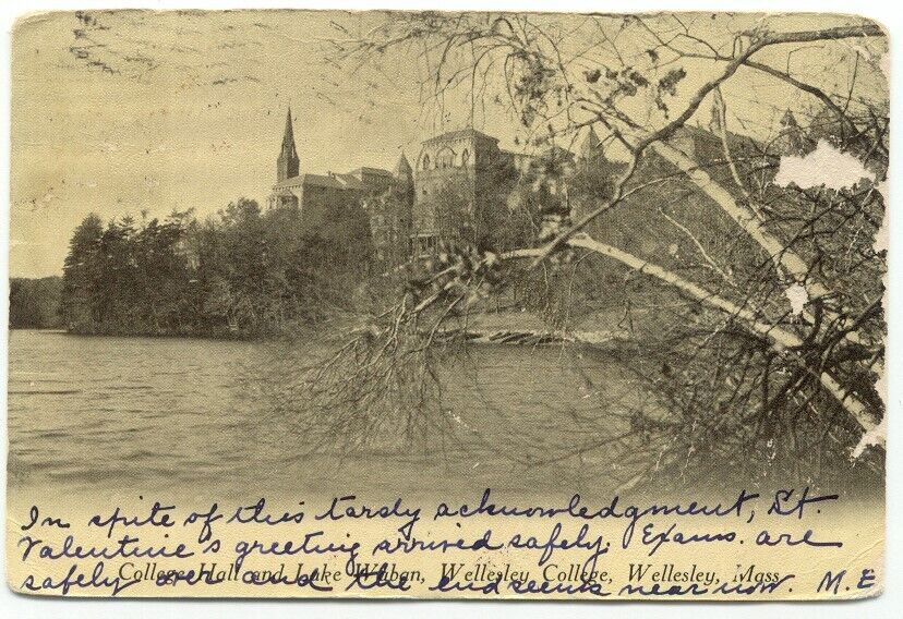 Wellesley College MA College Hall And Lake Waban Postcard Massachusetts