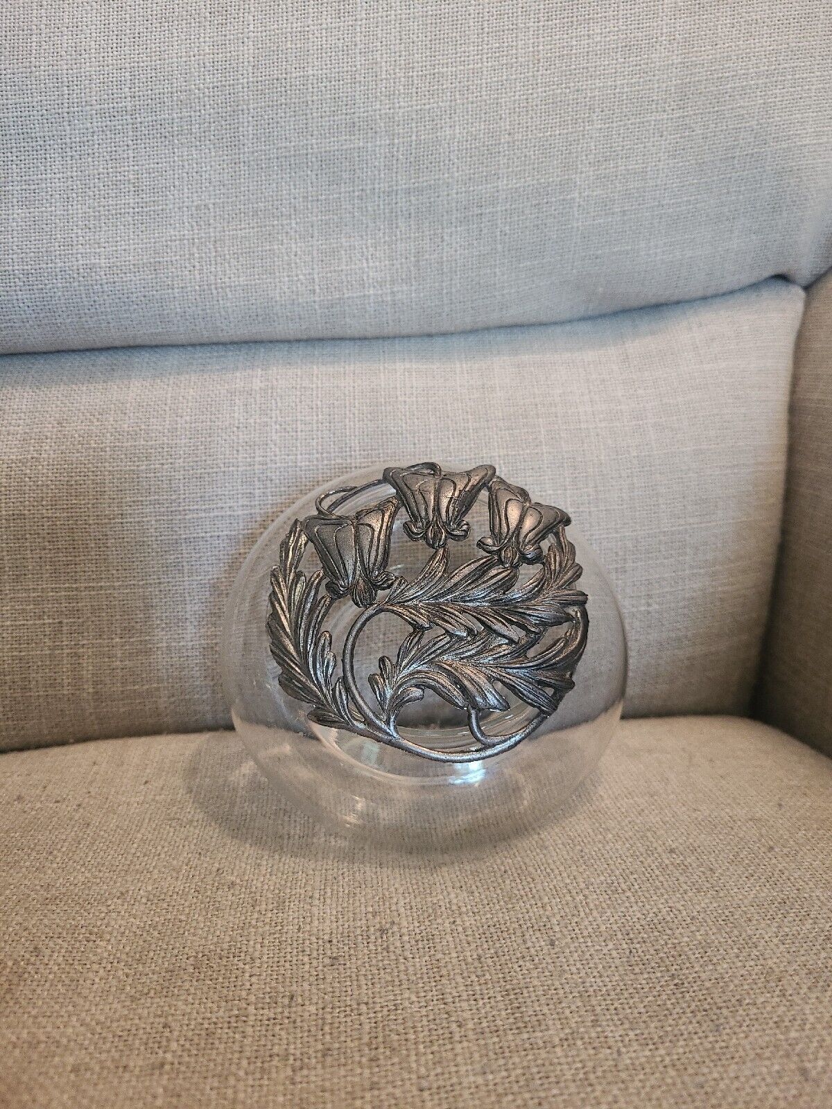 Vintage METZKE Glass Potpourri Jar with Floral Pewter Lid Dated 1989