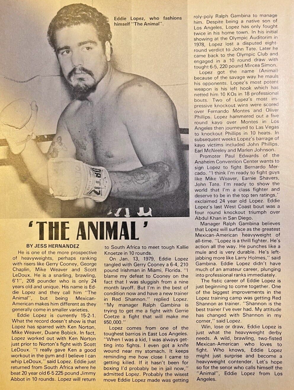 1980 Boxer Eddie Lopez The Animal