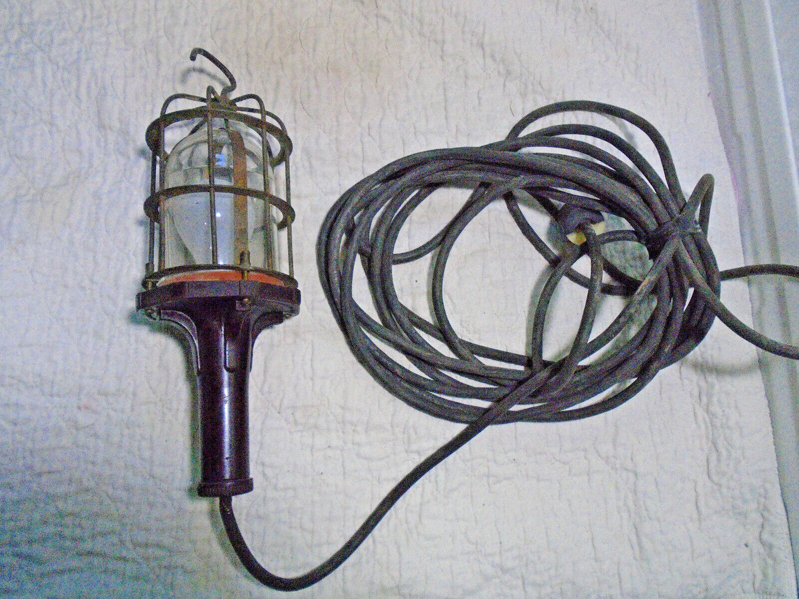 Vintage Industrial McGill Brass Caged Trouble Lamp Light Valpo IND. WORKS