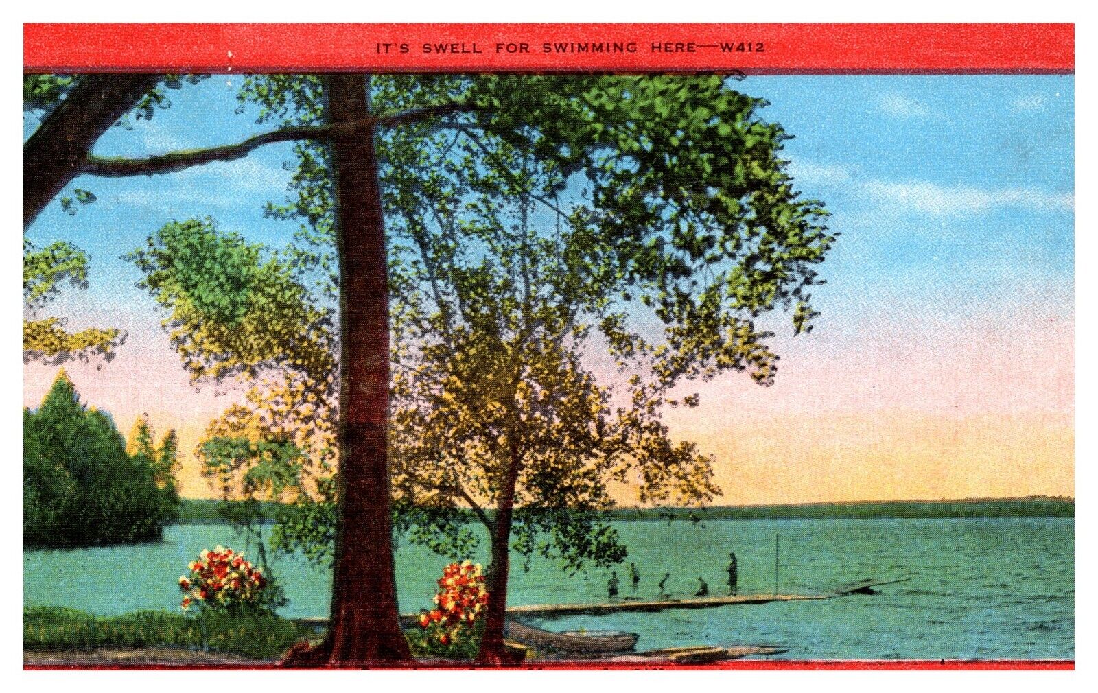 Hancock WI Wisconsin Greetings Swell for Swimming W412 Posted Linen Postcard