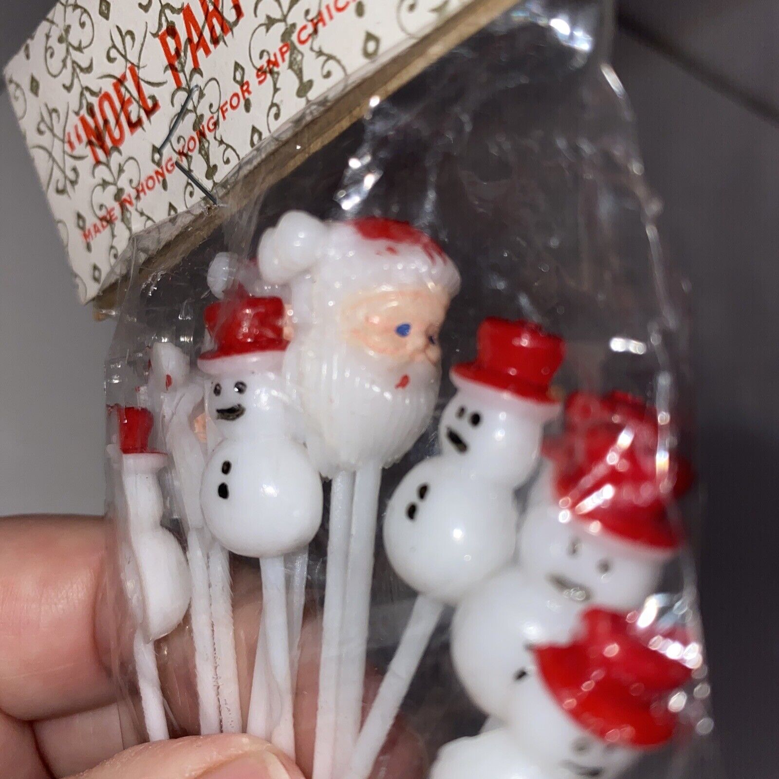 Vintage Christmas Cupcake Toppers Santa Snowman Picks Hong Kong Original Package