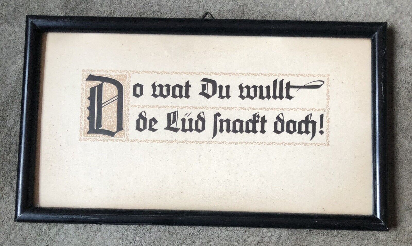 Vintage Calligraphy Framed Picture Possibly from Luxembourg 8 3/4\