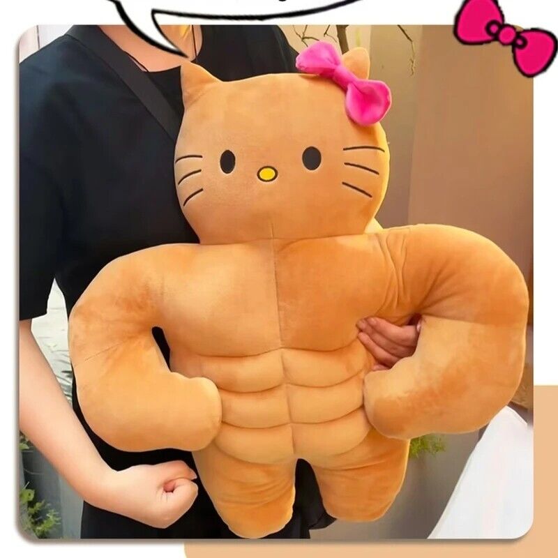 Buff hello kitty | Sanrio Kawaii Muscle Plush Funny Doll |