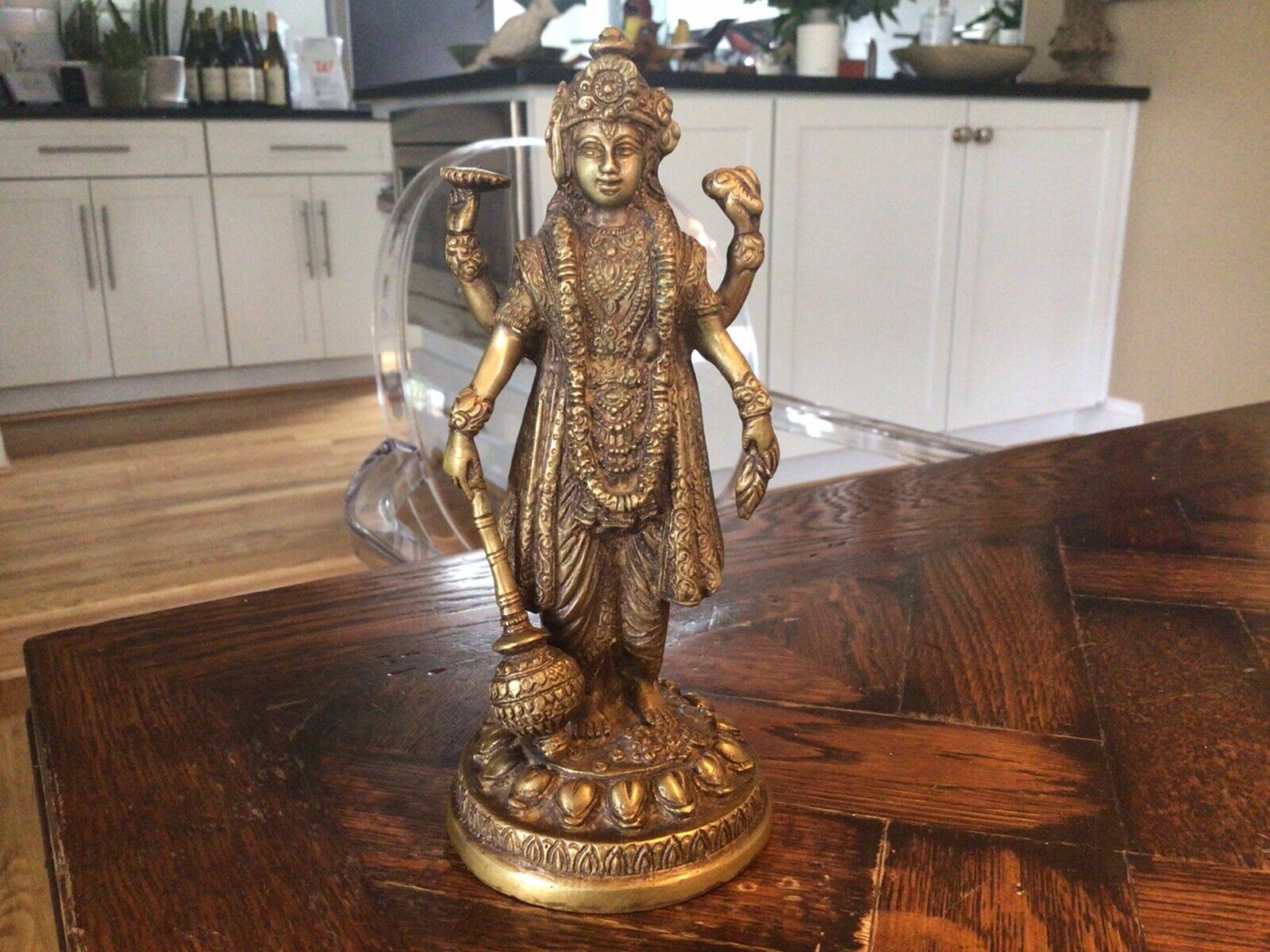 Vintage Indian HINDU LORD God Vishnu Standing Brass STATUE Religion Idol Art
