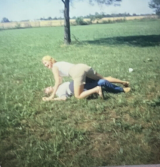 Vintage ￼35mm SLIDE 1984 Lady Wrestling With Guy In The Grass￼