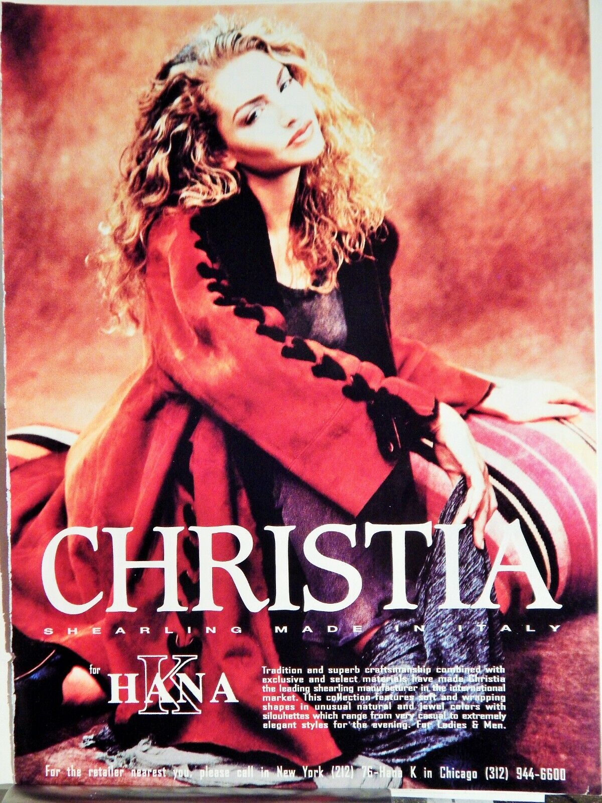 CHRISTIA ITALIAN LUXE SHEARLING VTG 1996 ADVERTISEMENT