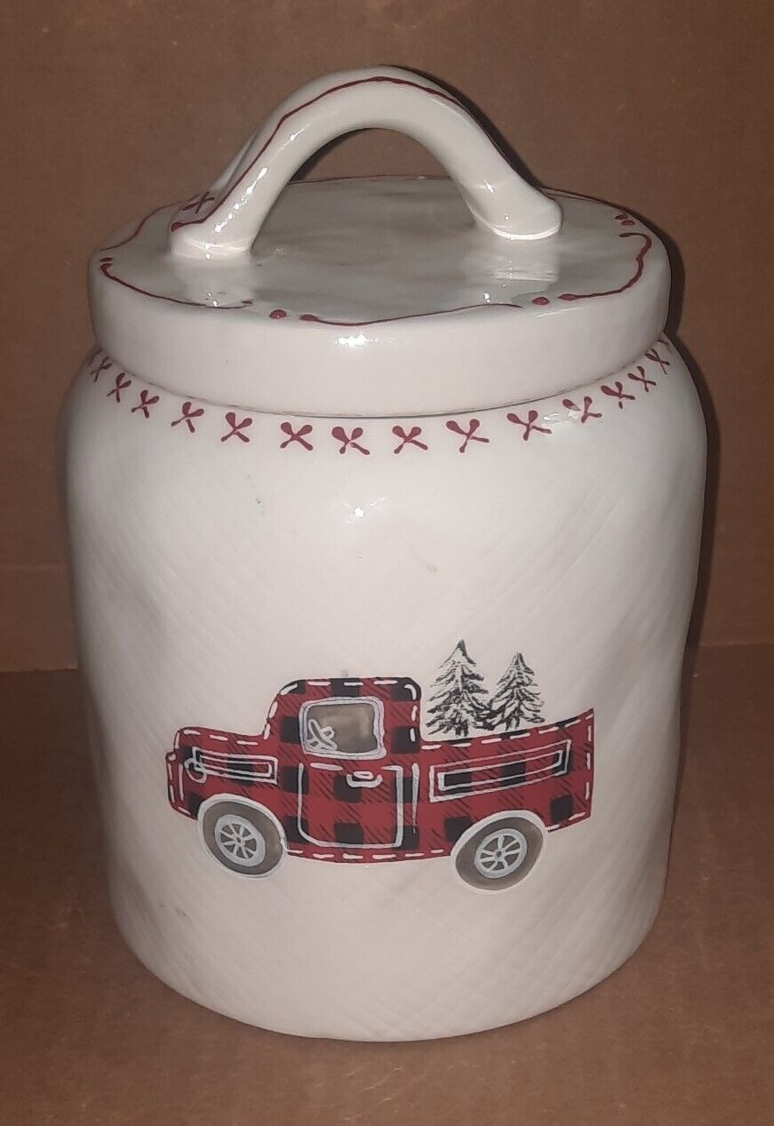 CANISTER 10 STRAWBERRY STREET NORTH POLE BED & BREAKFAST PLAID FARM TRUCK