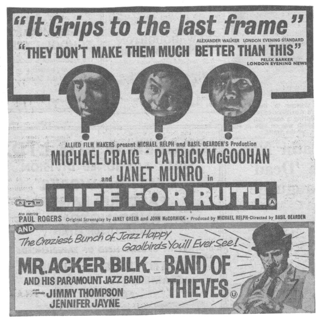 Original 1962 Newspaper Advert Life For Ruth & Band of Thieves Acker Bilk