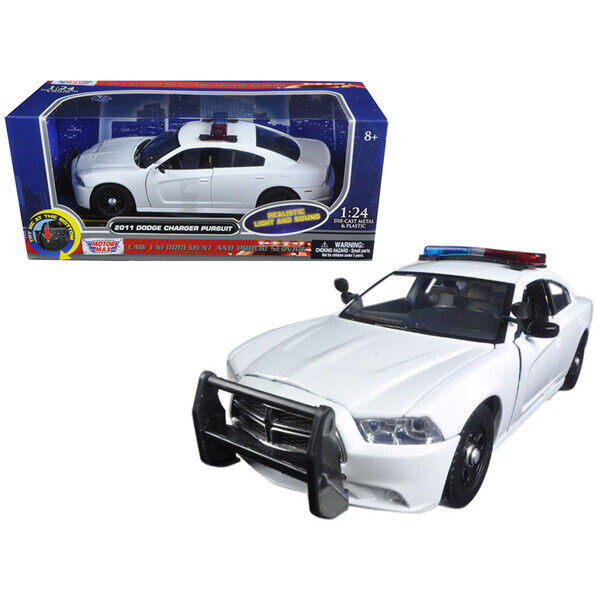 2011 Dodge Charger Pursuit Police Car White with Flashing Light Bar, Front an...