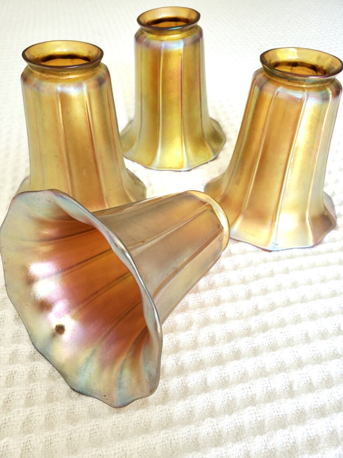 Steuben Gold AURENE Art Glass Shades (Set of 4) Great Condition, All Marked