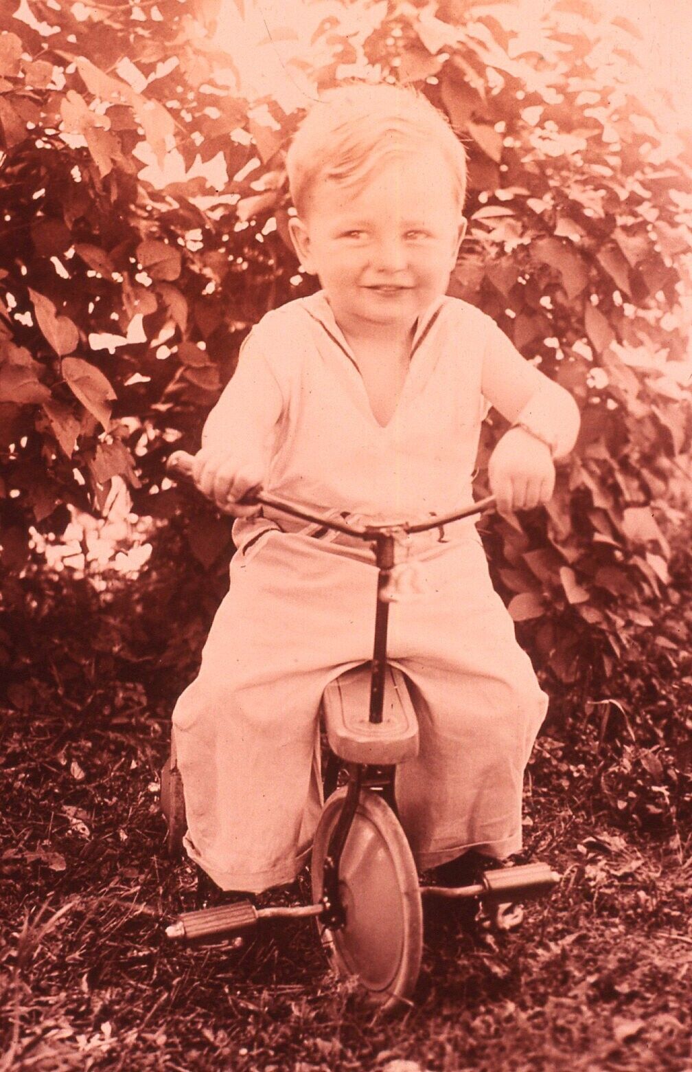 35 MM Color Slides Vintage Little Boy on Tricycle Sepia #8