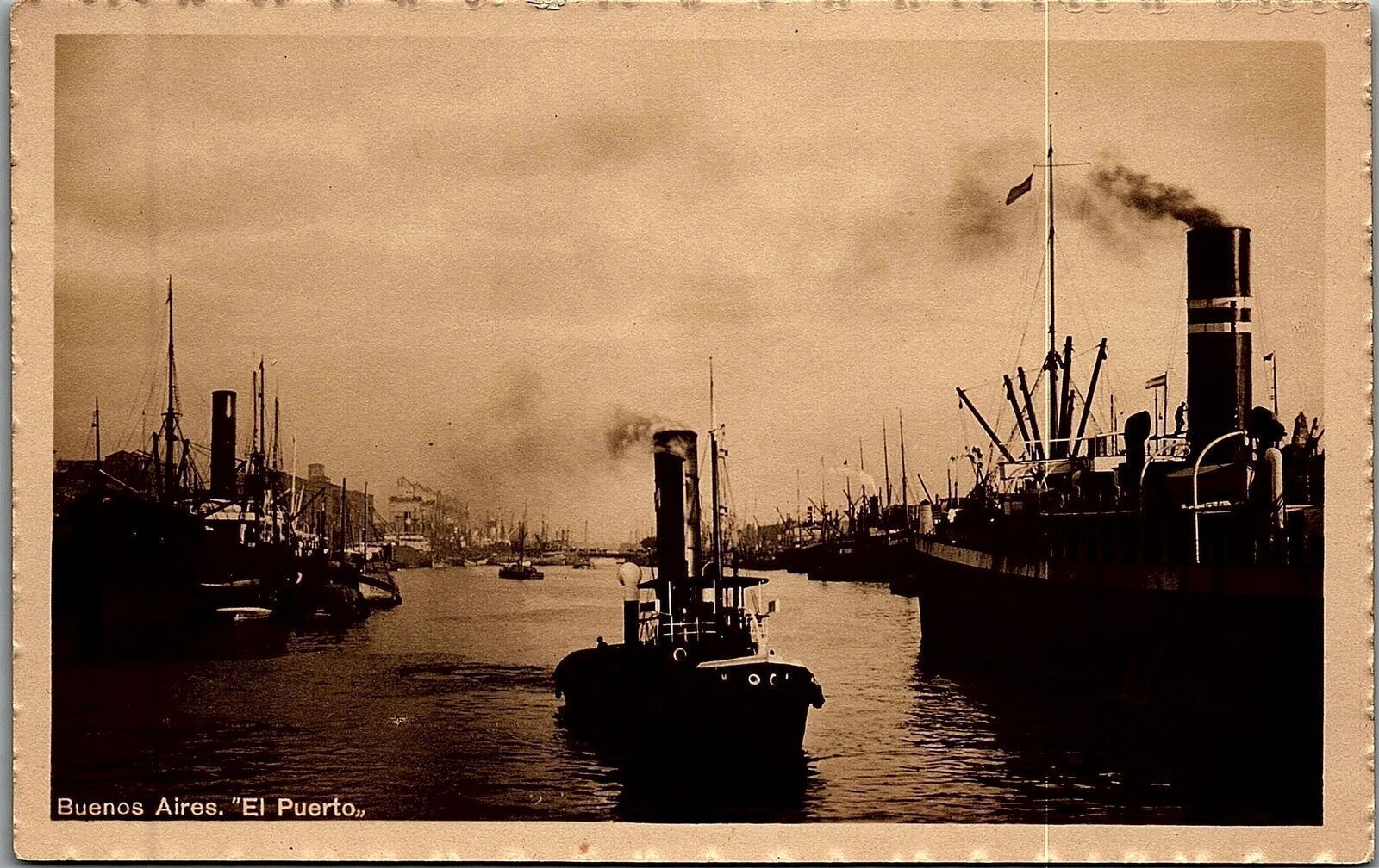 c1910 BUENOS AIRES BOATS SHIPS AT PORT UNPOSTED LITHOGRAPHIC POSTCARD 29-104