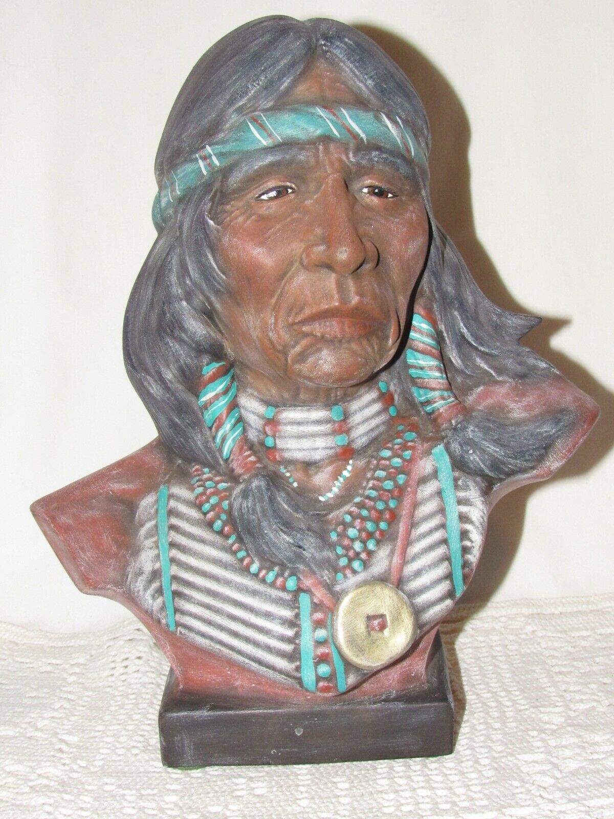 Hand painted Ceramic Native American FIGURINE BUST OF WISE MAN 11.25\