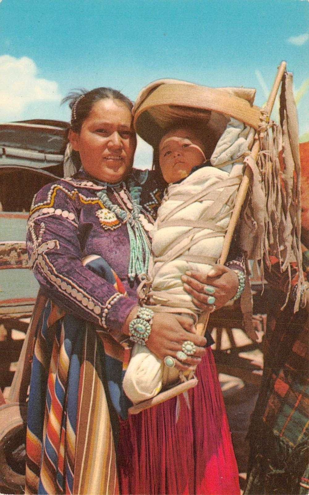 Navajo Family and Baby Carried in a Cradle Postcard 8325