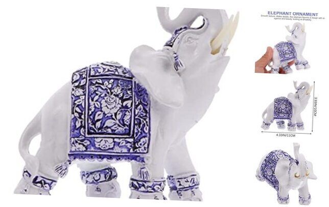  1pc Blue and White Porcelain Elephant Car Decor Office 11x10cm Assorted Color