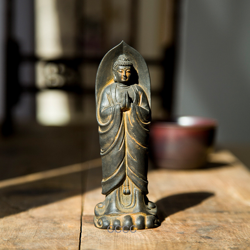 Iron Rust Cast Praying Shakyamuni Buddha Statue Buddhism Zen Collection