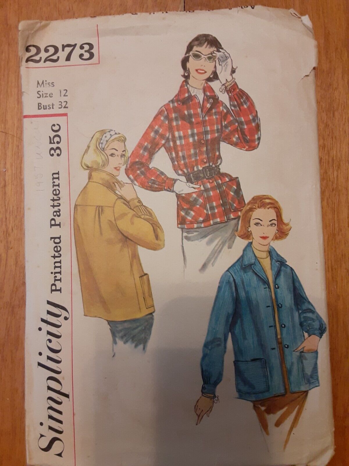 1957 Uncut Simplicity Pattern#2273 Misses Size 12 Bust 32 Casual Jacket