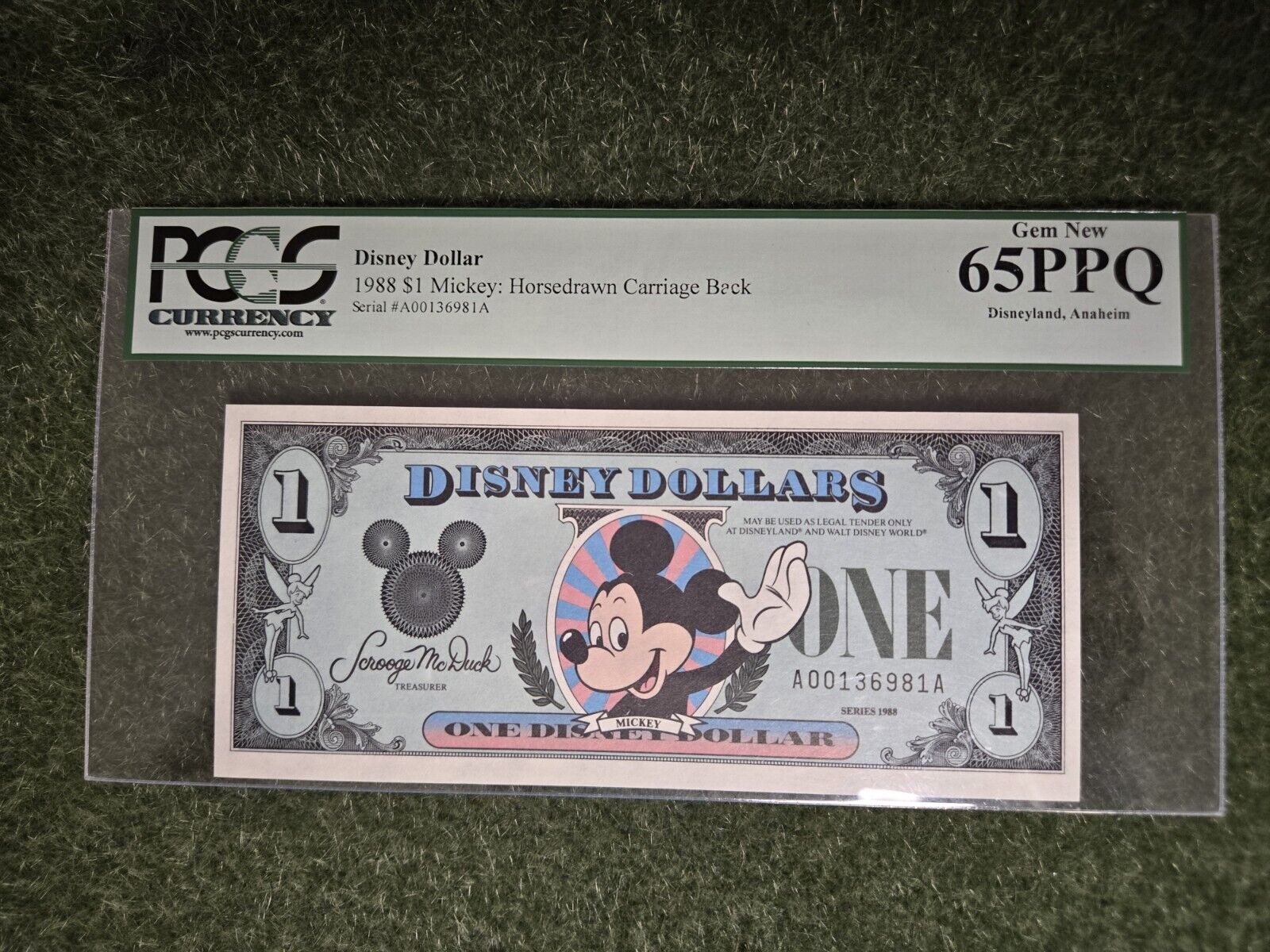 Disney Dollars $1 1988 AA-Block 65 PPQ PCGS