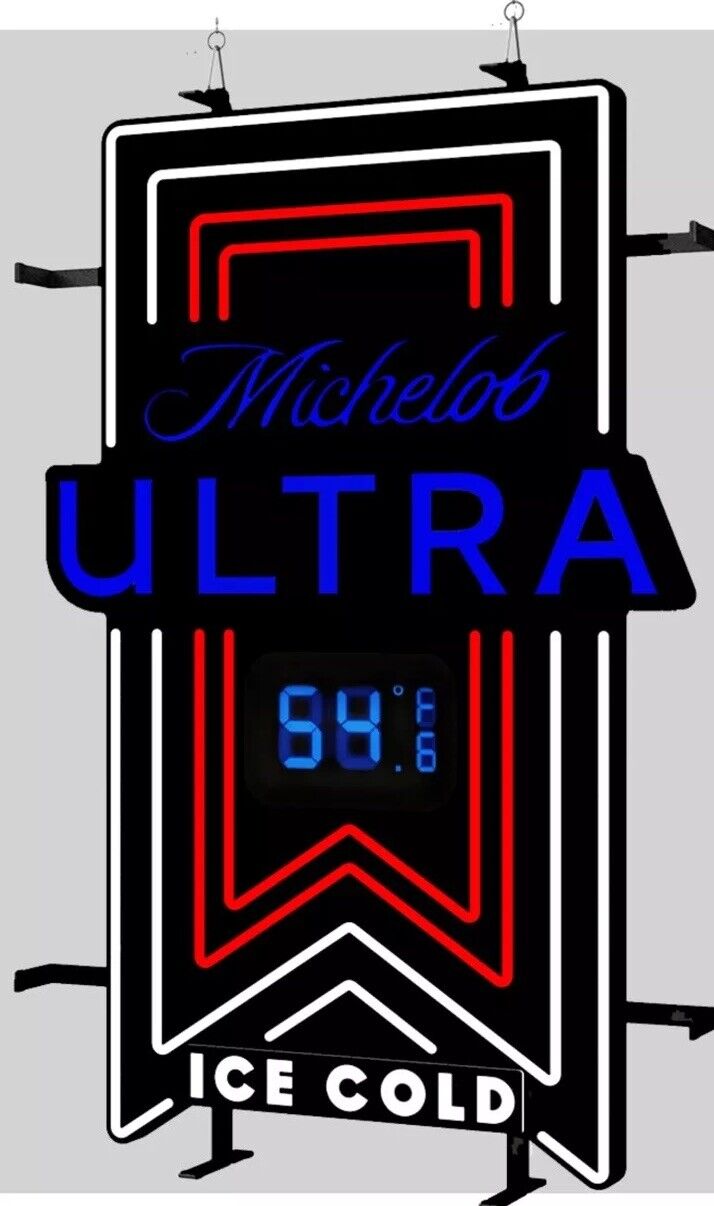 Michelob Ultra Neon Sign Beer Cave Temp Thermometer Advertisement  Huge Man  Bar