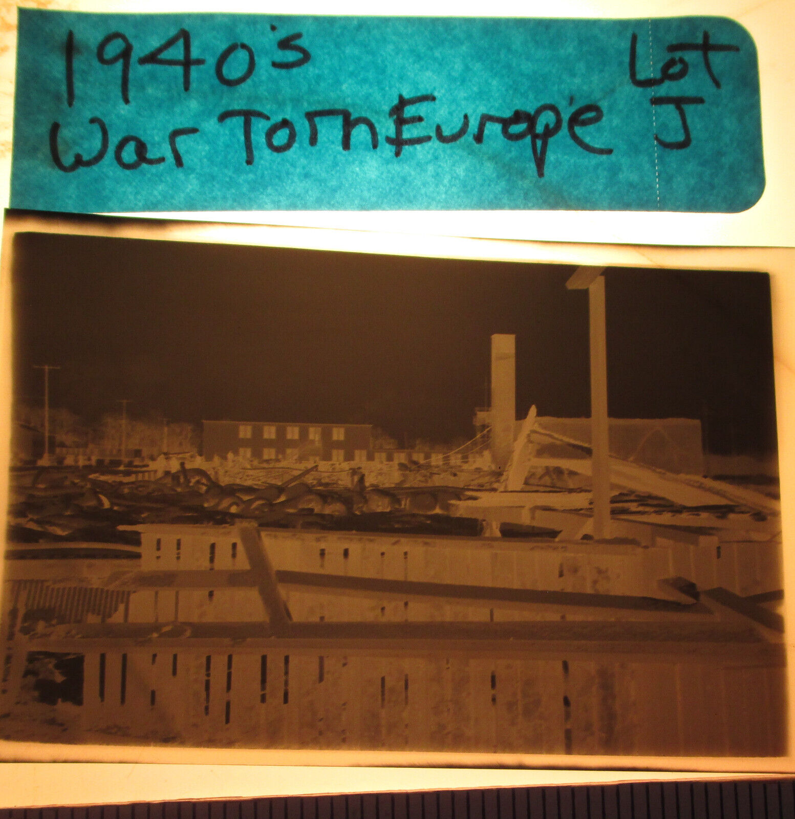 Vintage 1940s Photo 120 Negative WWII Europe Wartorn Battle Damage Debris Rubble