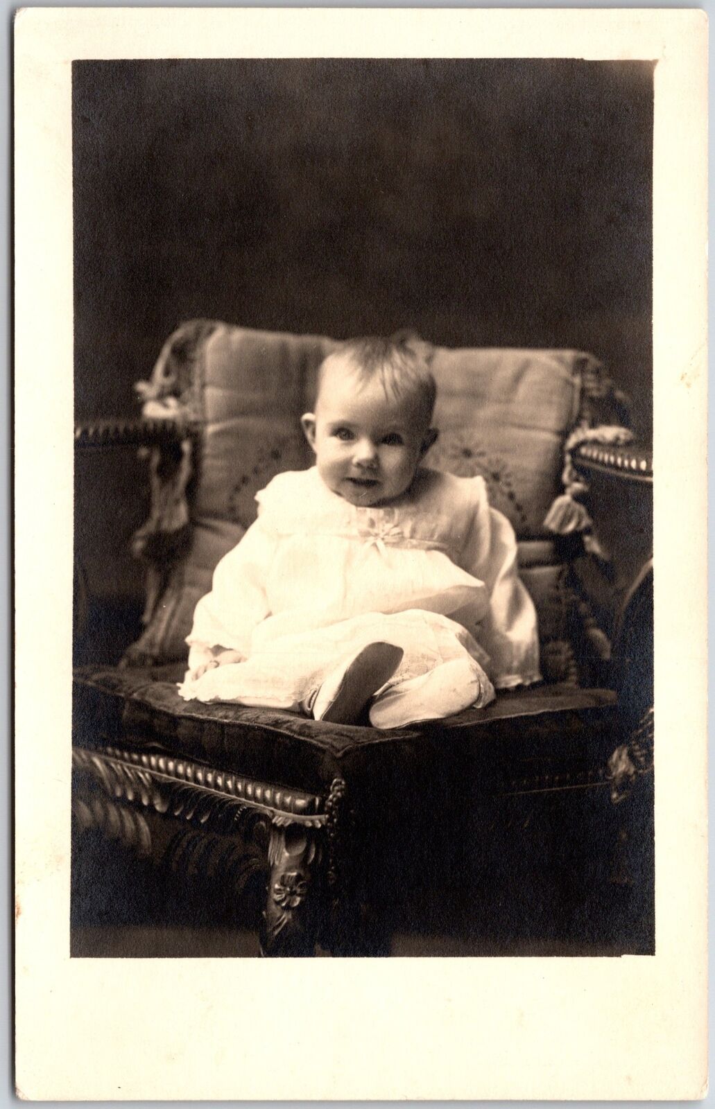 Baby Infant Photograph Beautiful Little Girl Sitting On Chair Postcard