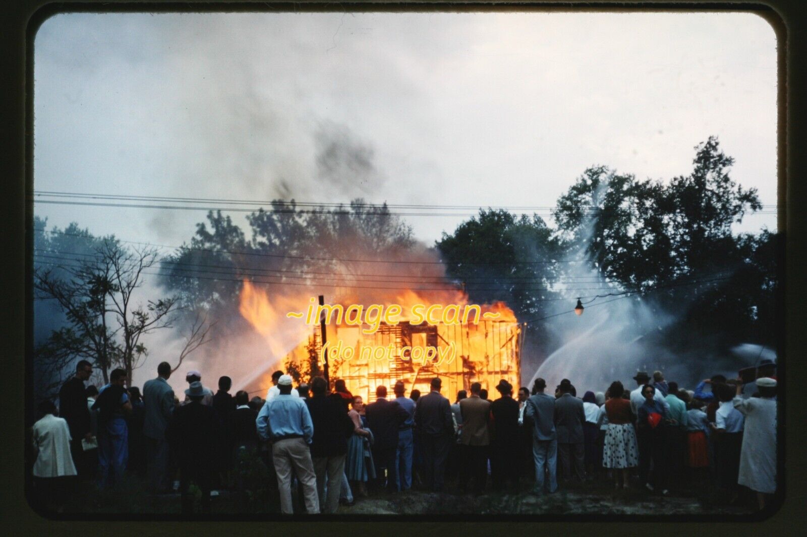 People at Old House on Fire somewhere in Ohio early 1960s, Kodachrome Slide p29b
