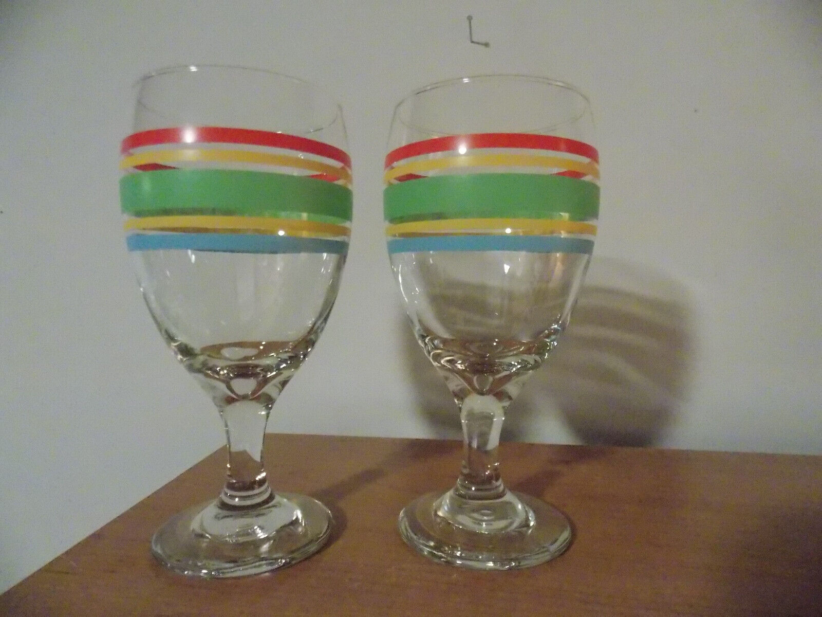 Set of 2 - Vintage LIBBEY Mambo Fiesta Water Ice Tea Goblet Striped Glassware