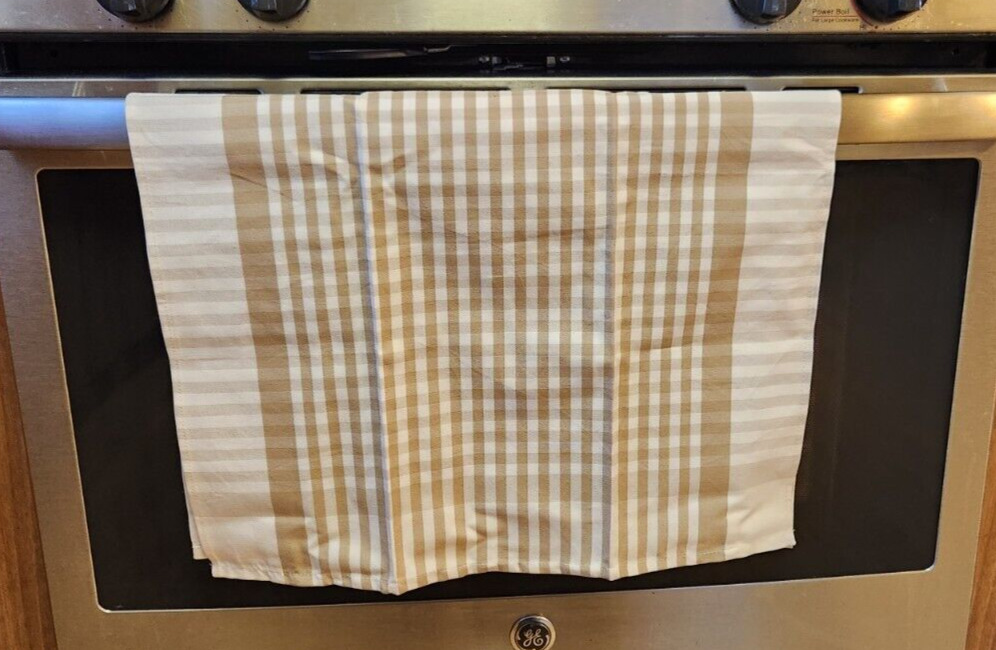 Gorgeous Indian Cotton Tan and White Tea Towel Set French Country