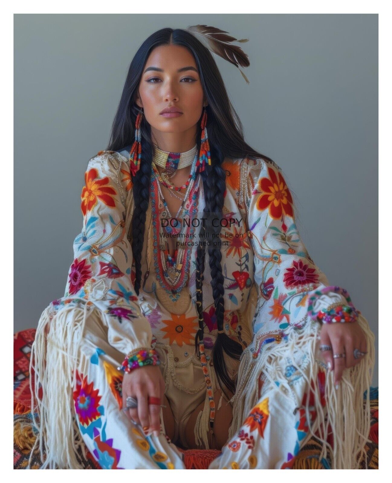 GORGEOUS YOUNG NATIVE AMERICAN LADY FANCY CLOTHING 8X10 FANTASY PHOTO