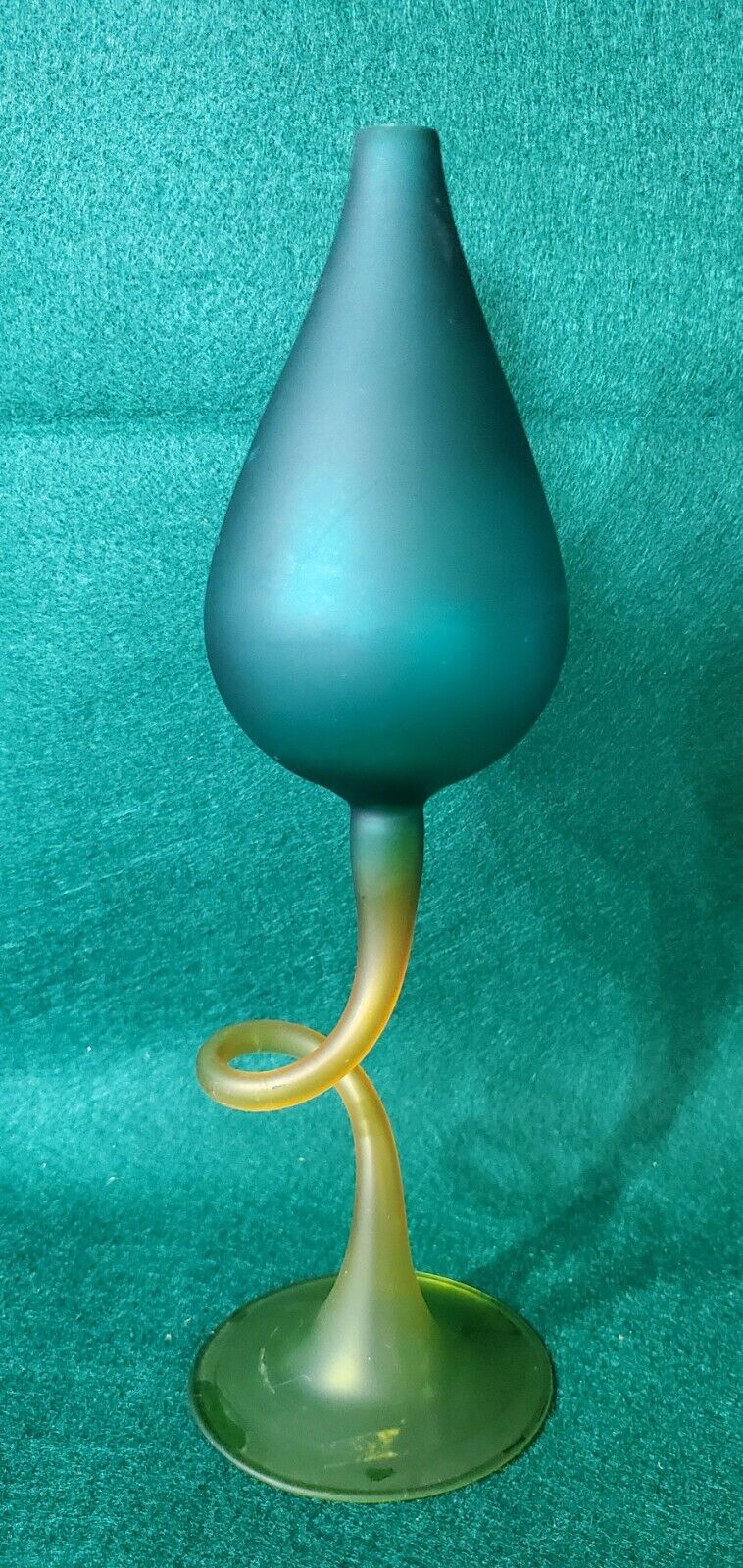 Vintage 1960s Tri-color Hand Blown Art Glass Studio Oil Lamp Blue Green/...