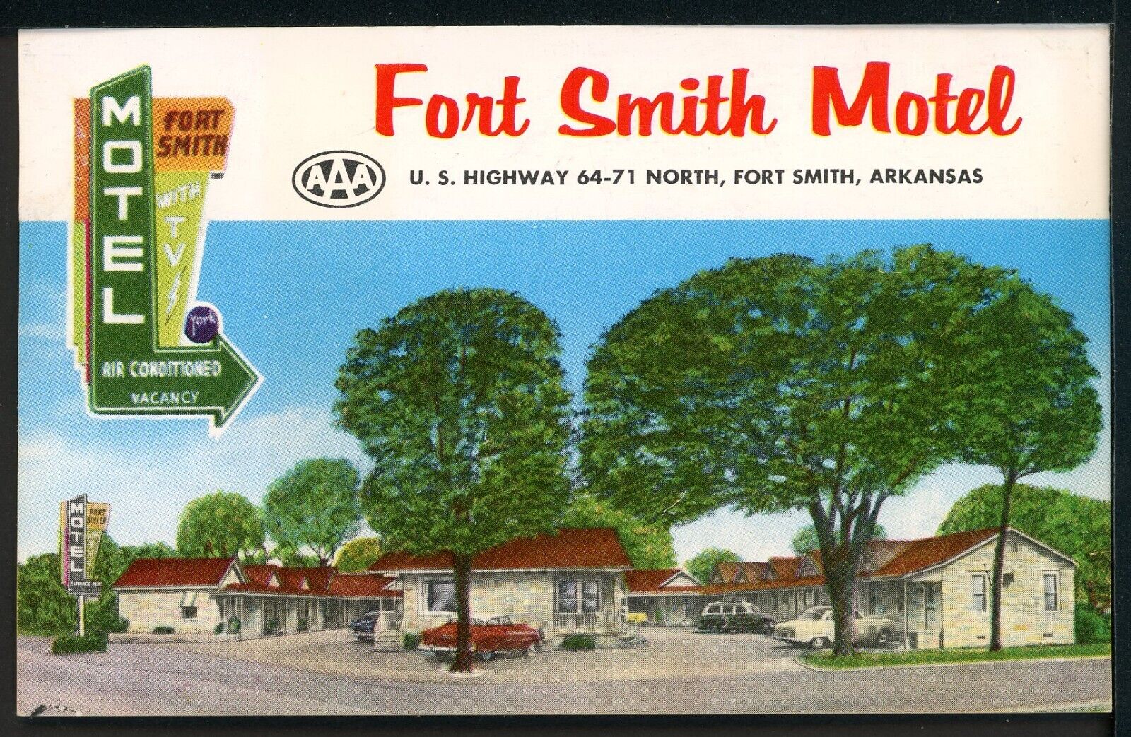 1957 Fort Smith Motel Arkansas US 64 and 71 Vintage Roadside Postcard RS