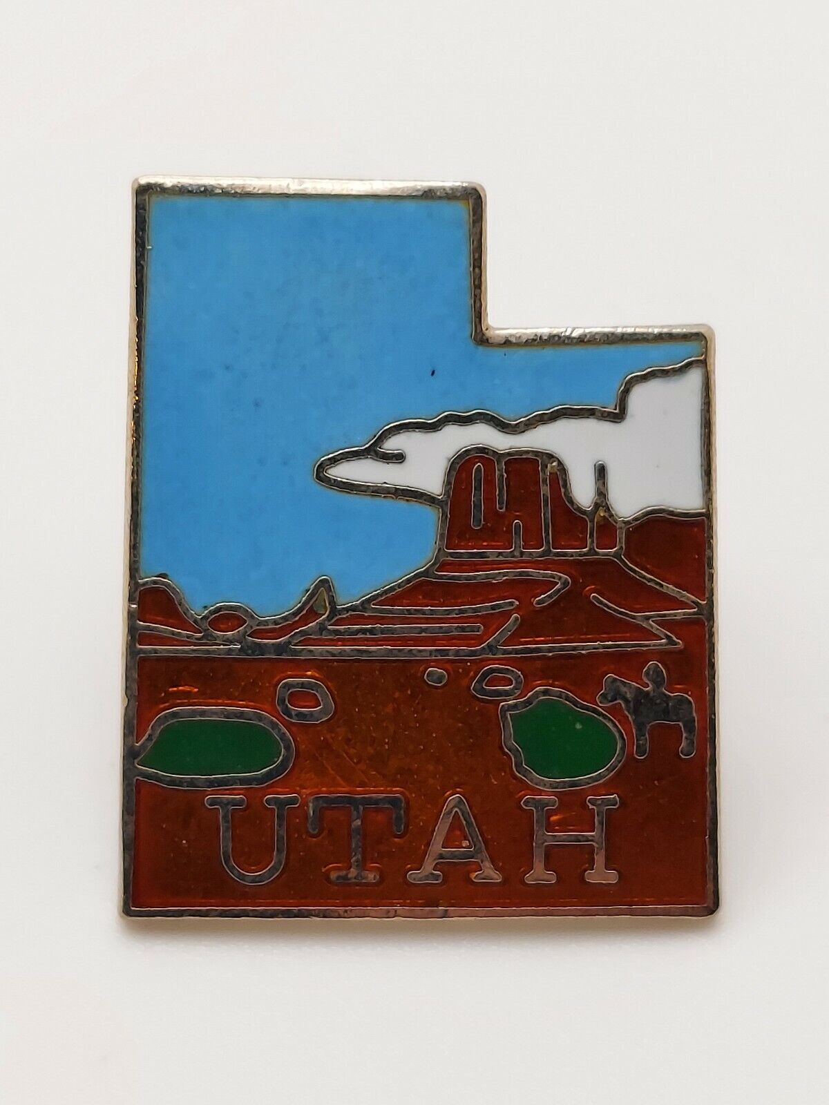 Utah State Pin Vintage Enamel Pin Landscape Mountains Sky Pinchback 