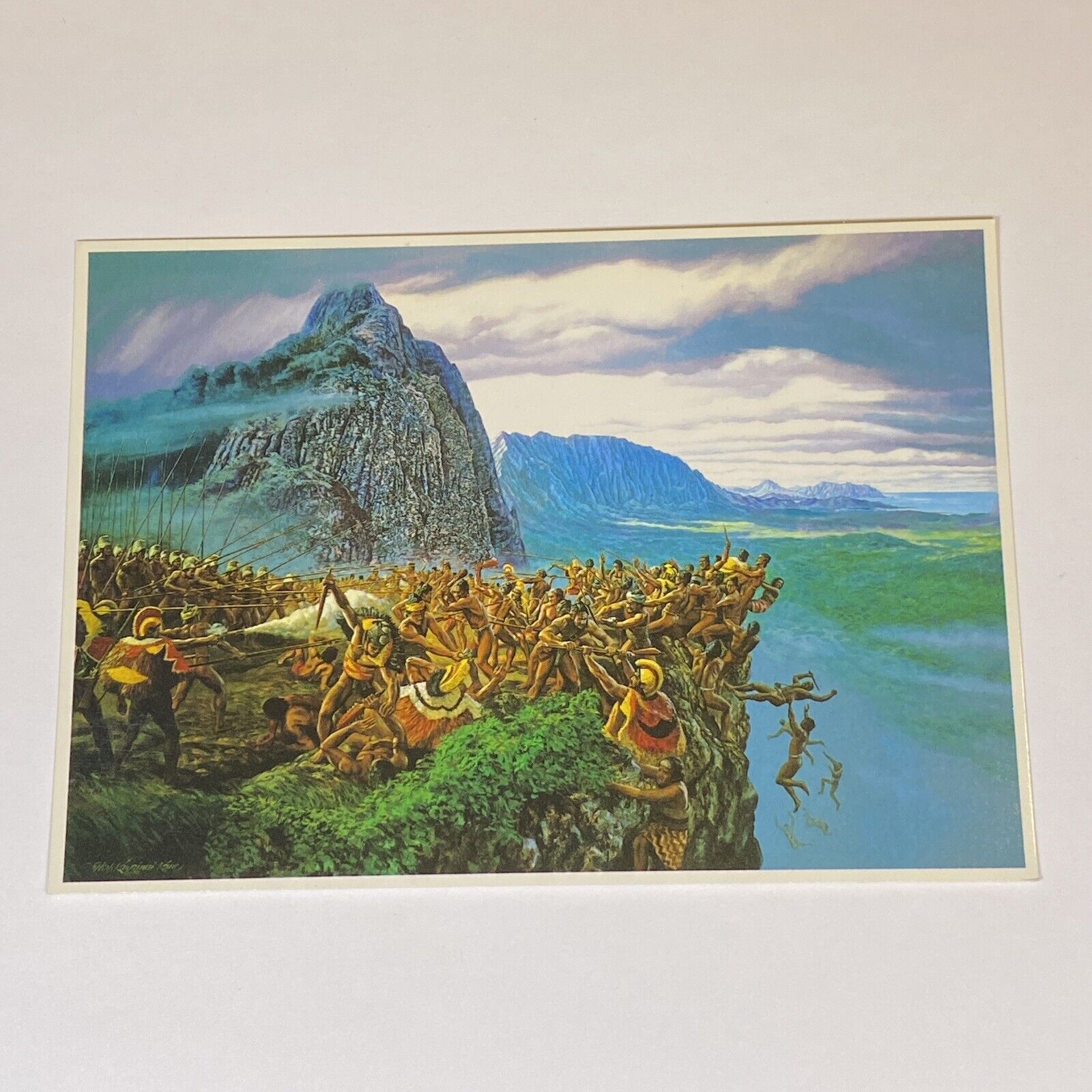 Battle Of Nuuanu Pali Painting By Herb Kawainui Kane UNP VTG 1985 Continental