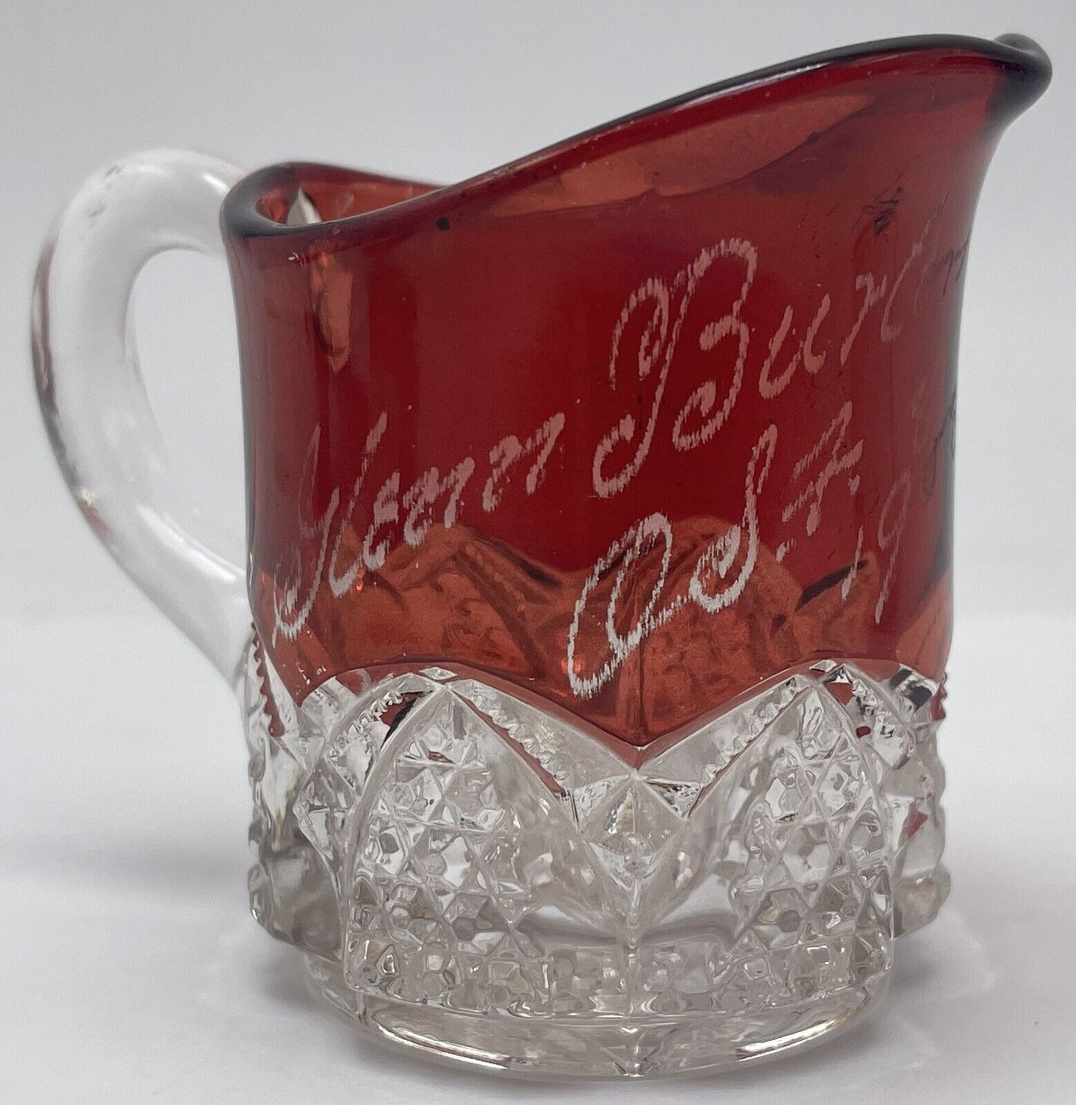Antique 1908 OSF State Fair Souvenir Ruby Flash Glass Creamer Glenn Burton