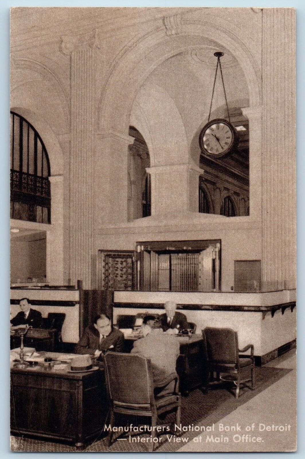 Detroit Michigan Postcard Manufacturers National Bank Of Detroit Interior c1940s