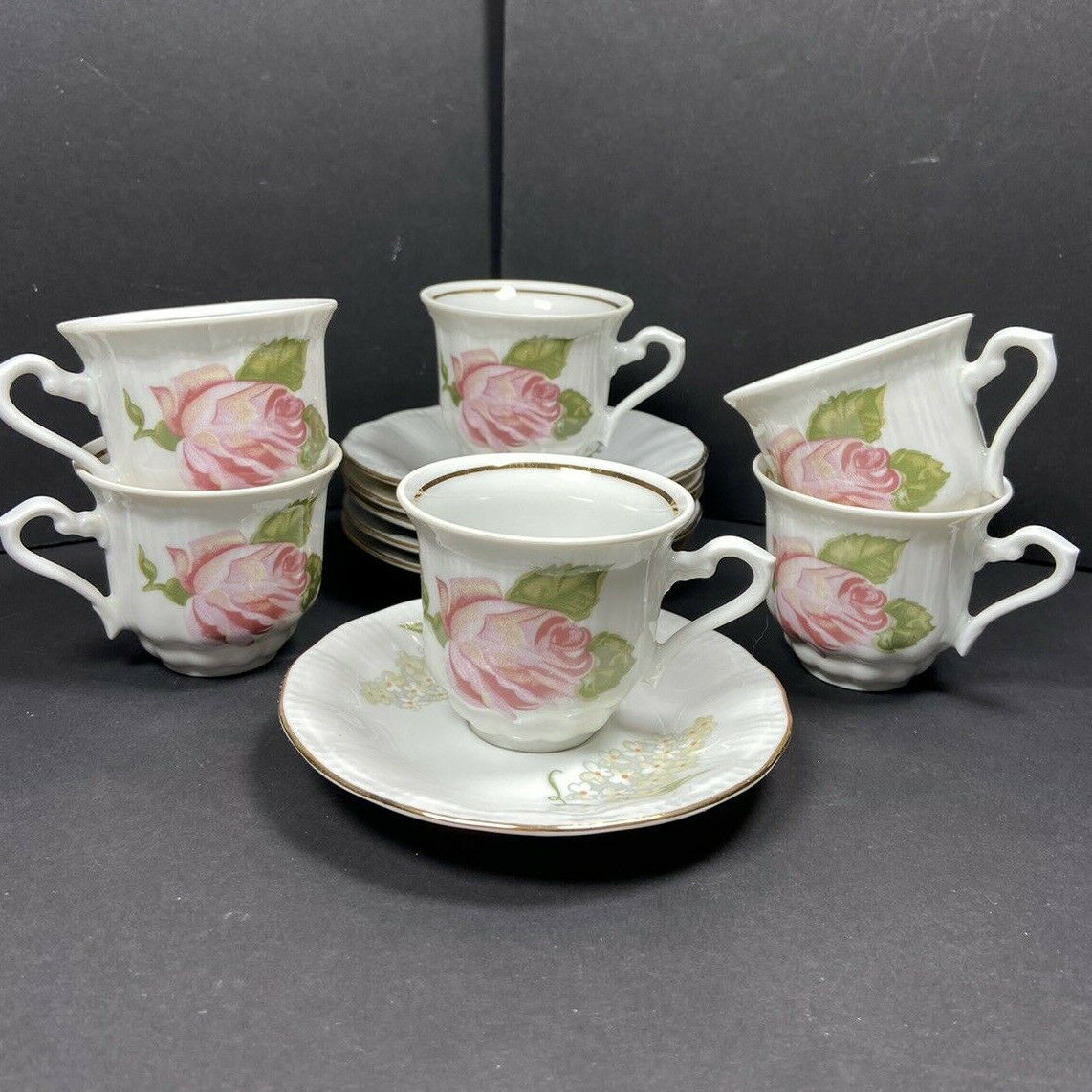 WALBRZYCH China Briar Rose (WLB35) 12pc Demitasse Cup & Saucer Set from Poland